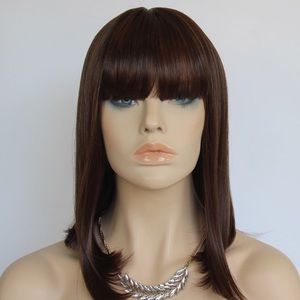 Brown medium length wig with Bangs
